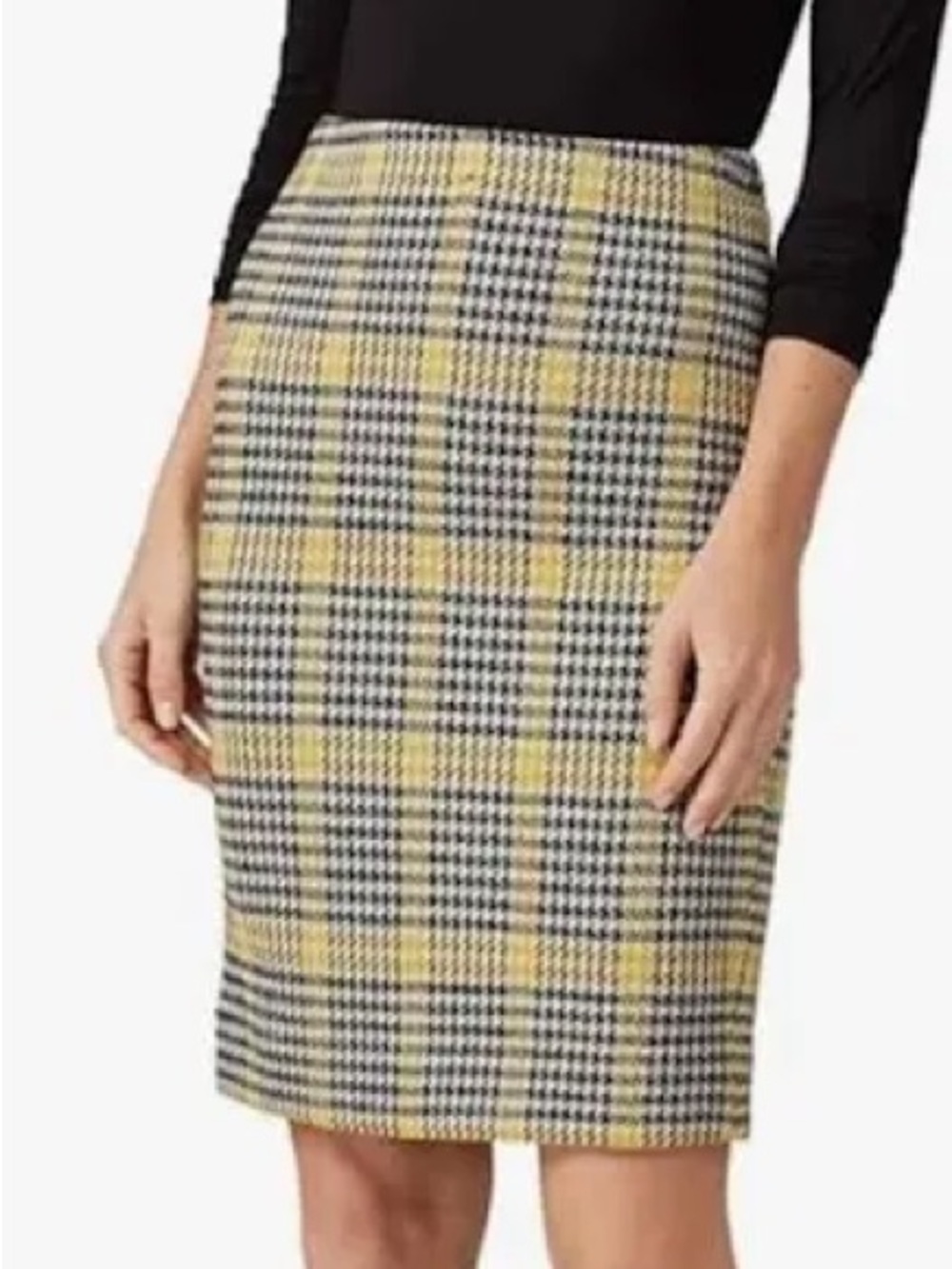 DVF Diane Von Furstenberg Houndstooth Pencil Skirt in Yellow and Black Small